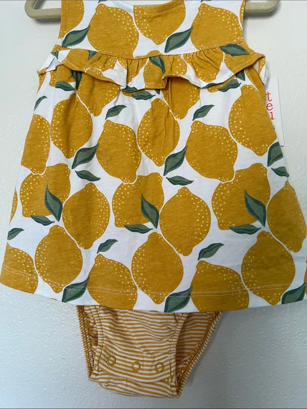 NWT Carters Baby Girls Yellow Lemon Print Ruffle Dress with Bloomers sz 18M